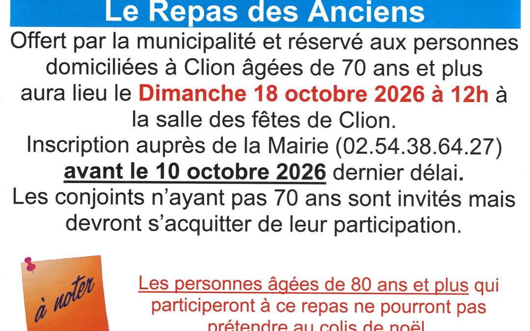 Repas des anciens le dimanche 18 octobre 2026